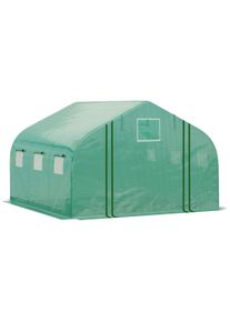 Outsunny 4.47 x 3 x 2m Walk-in Greenhouse, Portable Polytunnel Tent, with PE Cover, Zippered Roll Up Door, 6 Windows, Green | Aosom Ireland