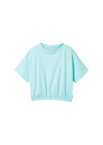 Tom Tailor Kinder Cropped T-Shirt mit Bio-Baumwolle, blau, Textprint, Gr. 176, baumwolle