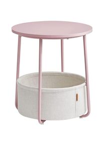 Table d'appoint ronde, petite table basse, table de salon avec panier en tissu, espace de rangement pour salon, chambre à coucher, moderne, rose