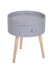 HOMCOM Chevet table de nuit ronde design scandinave tiroir bicolore pieds effilés inclinés bois massif chêne clair gris