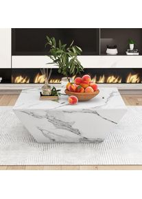 Table basse tambour moderne, table basse trapézoïdale en placage de marbre blanc, table de salon 707037 cm