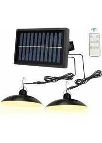 Lampe solaire de camping avec télécommande, lampe solaire double tête étanche IP65 avec batterie 4800 mAh, 2 modes de lampes solaires durables avec