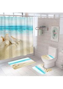 Nouveau rideau de douche de salle de bain en polyester imperméable à l'eau en coquille d'étoile de mer JY-021 ensemble de quatre pièces (rideau de