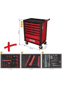 KS Tools RACINGline SCHWARZ/ROT Werkstattwagen mit 7 Schubladen und 215 Premium-Werkzeugen