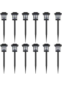 vidaXL Ensemble de 12 lampes led solaires avec piquet 8,6x8,6x38 cm - Noir