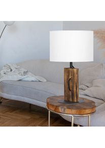 NINO Lampe de table Lampe de table Lampe de lecture Lampe de chambre, abat-jour textile bois de pin maison de campagne blanche, 1x douille E27, DxH 18x32cm