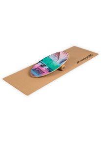 Boarderking - Indoorboard Allrounder planche d'équilibre + tapis + rouleau bois / liège naturel - Tropical