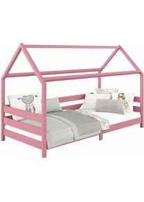 Idimex Lit cabane fina lit simple pour enfant montessori90 x 190 cm, avec barrières de protection sur 3 côtés, en pin massif lasuré rose - Rose