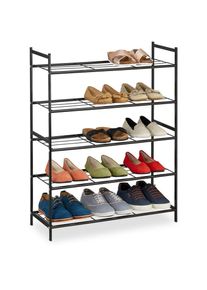 Tagère à chaussures en métal, 5 niveaux, empilable, porte-chaussures hlp 90x70x26 cm, pour 15 paires, noir - Relaxdays