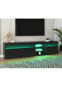 Redom - Meuble tv moderne noir, panneau lumineux, éclairage led variable, salon et salle à manger 180cm