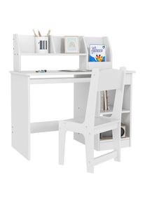 Zonekiz - Bureau enfant multi-rangement - ensemble bureau, chaise, étagère - tiroir, plateau coulissant, 2 niches, 2 étagères, 2 présentoirs livres