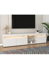 Redom - Meuble tv moderne blanc, panneau lumineux, éclairage led variable, salon et salle à manger 180cm