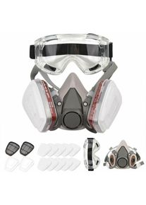 Masque de protection,Demi-masque respiratoire réutilisable 6200 avec lunettes pour peinture, vapeur organique, soudage, polissage, travail du bois
