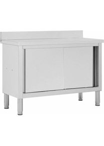 Inlife - Table de travail avec portes coulissantes 120x50x(95-97)cm Inox - 0
