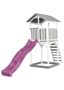 Beach Tower Aire de Jeux avec Toboggan en Violet & Bac à Sable Grande Maison Enfant extérieur en Gris & Blanc Cabane de Jeu en Bois fsc - Gris - AXI