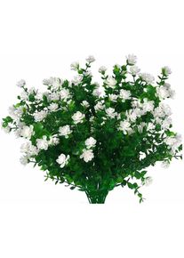 Fleurs Artificielles Extérieures 12 Paquets, Plantes Résistantes Faux Plastique Intérieur Extérieur pour Décoration de Mariage de Fenêtre Blanc