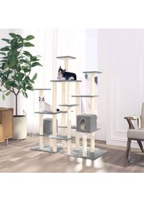 The Living Store - Arbre à chat avec griffoirs en sisal Gris clair 145 cm Gris