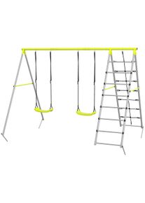 Outsunny 4 in 1 Metal Garden Swing Set with Double Swings Climber Climbing Net Green | Aosom Ireland
