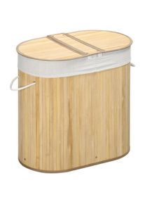 HOMCOM Bamboo Laundry Basket with Lid, 100 Litres Laundry Hamper with 2 Sections Removable Washable Lining 62.5 x 37 x 60.5cm | Aosom Ireland