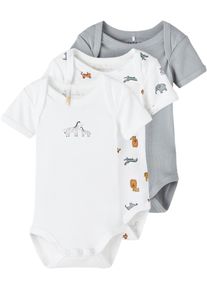 name it Kurzarmbody »Nbnbody 3p Ss Safari Noos«, (Packung, 3 Tlg.) grau, Größe 86 - N-Gr, 3-er Pack Bodys von name it