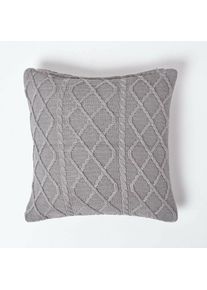 Homescapes - Housse de coussin en tricot maille torsadée Gris, 45 x 45 cm - Gris