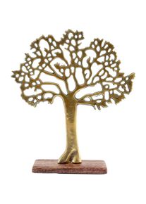 Sil - Arbre décoratif en aluminium doré et bois de manguier Arbre de vie Taille 2 - Or