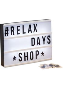 Boîte lumineuse led Lightbox personnalisable 85 signes lettre chiffre 3 lignes HxlxP: 22x30x4,5 cm, blanc/noir - Relaxdays