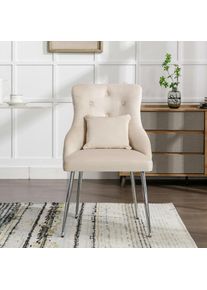 1 chaise de salle à manger avec pieds en métal et coussin lombaire, beige, 54x85x87cm
