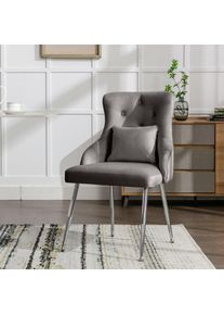 1 chaise de salle à manger, avec coussinet de taille, pieds en métal, gris, 54x58x87cm