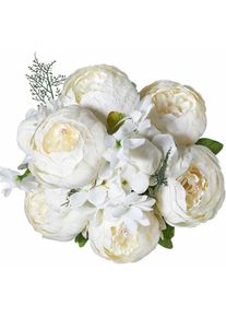 Tigrezy - Plantes artificielles de verdure de fausses fleurs de pivoine (printemps blanc)