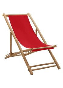 vidaXL - Chaise de terrasse bambou et toile rouge