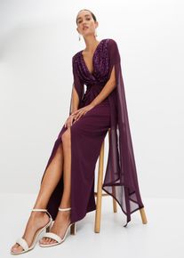 Abito lungo con paillettes e maniche in chiffon, viola, Taglia 54/56 (XL), bonprix