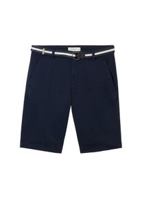 Tom Tailor Herren Slim Chino Shorts mit Gürtel, blau, Uni, Gr. 30, baumwolle