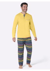 Heren Pyjama's in geel + jeansblauw ,maat 44/46, Witt, 100% Katoen