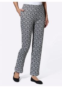 Damen Freizeithose mit Rundum-Dehnbund in schwarz + schwarz-bedruckt ,Gr&ouml;&szlig;e 40, WITT, 100% Baumwolle