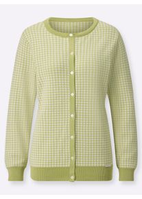 Dames Vest met knopen in parelmoerlook in lichtgroen/ecru geruit ,maat 36, WITT, 50% Katoen, 50% Polyacryl
