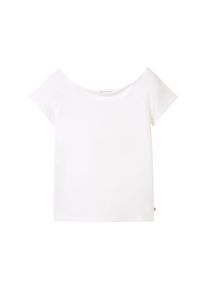 Tom Tailor Denim Damen T-Shirt mit Carmen Ausschnitt, weiß, Uni, Gr. XL, baumwolle