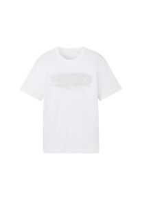 Tom Tailor Herren T-Shirt mit Textprint, weiß, Textprint, Gr. XXL, baumwolle
