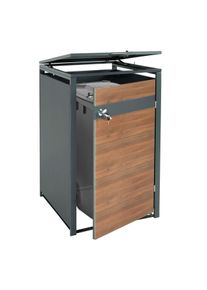 1er Mülltonnenverkleidung HWC-J82, Mülltonnenbox, erweiterbar, Metall 32kg, anthrazit ~ Kirsche-Holzoptik dunkelbraun
