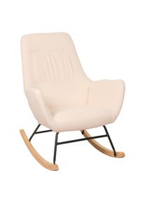 Schaukelstuhl HWC-N13, Schwingstuhl Relaxsessel Fernsehsessel, Massiv-Holz Metall Stoff/Textil 320g/m² ~ creme