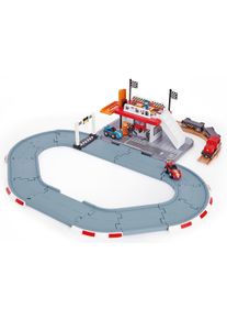 HAPE Spielzeug-Eisenbahn »Rennstrecken-Station« bunt, Der ganz besondere Rennspaß auf Schienen