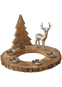 Boltze Adventsleuchter »Weihnachtsdeko«, Aus Mangoholz braun, Größe B/H/T: 33 cm x 22 cm x 33 cm B/H/T: 33 cm x 22 cm x 33 cm , Dekorativer...