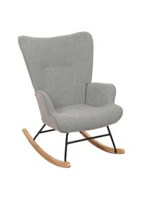 Schaukelstuhl HWC-N14, Schwingstuhl Relaxsessel Fernsehsessel, Massiv-Holz Metall Stoff/Textil 320g/m² ~ grau-grün