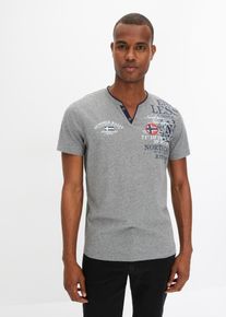 bonprix Camiseta de manga corta con cuello henley y estampado gris 52/54 (L)