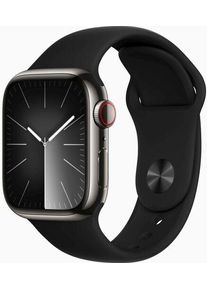 Apple Watch Series 8 Edelstahl 41 mm (2022) | GPS + Cellular | graphit | Sportarmband schwarz