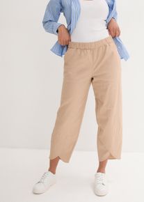 Cropped broek met linnen en high waist comfortband loose fit - beige - maat 48 - linnen - bonprix