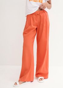 Palazzo broek van een lichte linnen-viscosemix - oranje - maat 48 - linnen,viscose - bonprix