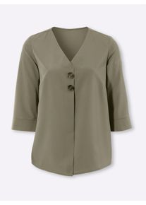 Dames Comfortblouse in wijd model in kaki ,maat 38, WITT, 100% Polyester