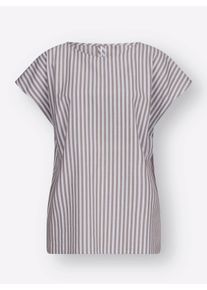 Dames Katoenen blouse met in het garen geverfde strepen in taupe gestreept ,maat 38, WITT, 100% Katoen