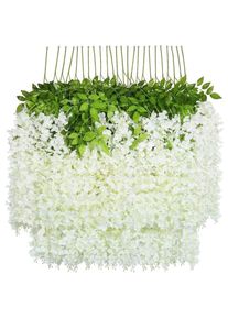Rapanda - Fleurs artificielles 24 Pcs/100cm Glycine Artificielle Guirlande de Fleurs Artificielles Blanche Feuilles Vertes avec Fleurs Plastiques